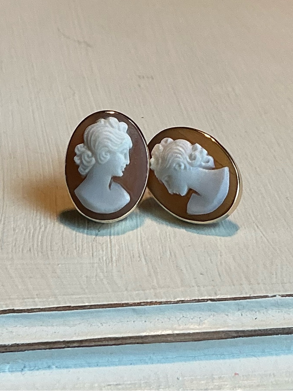 Estate Vintage Cameo Screw Back Earrings